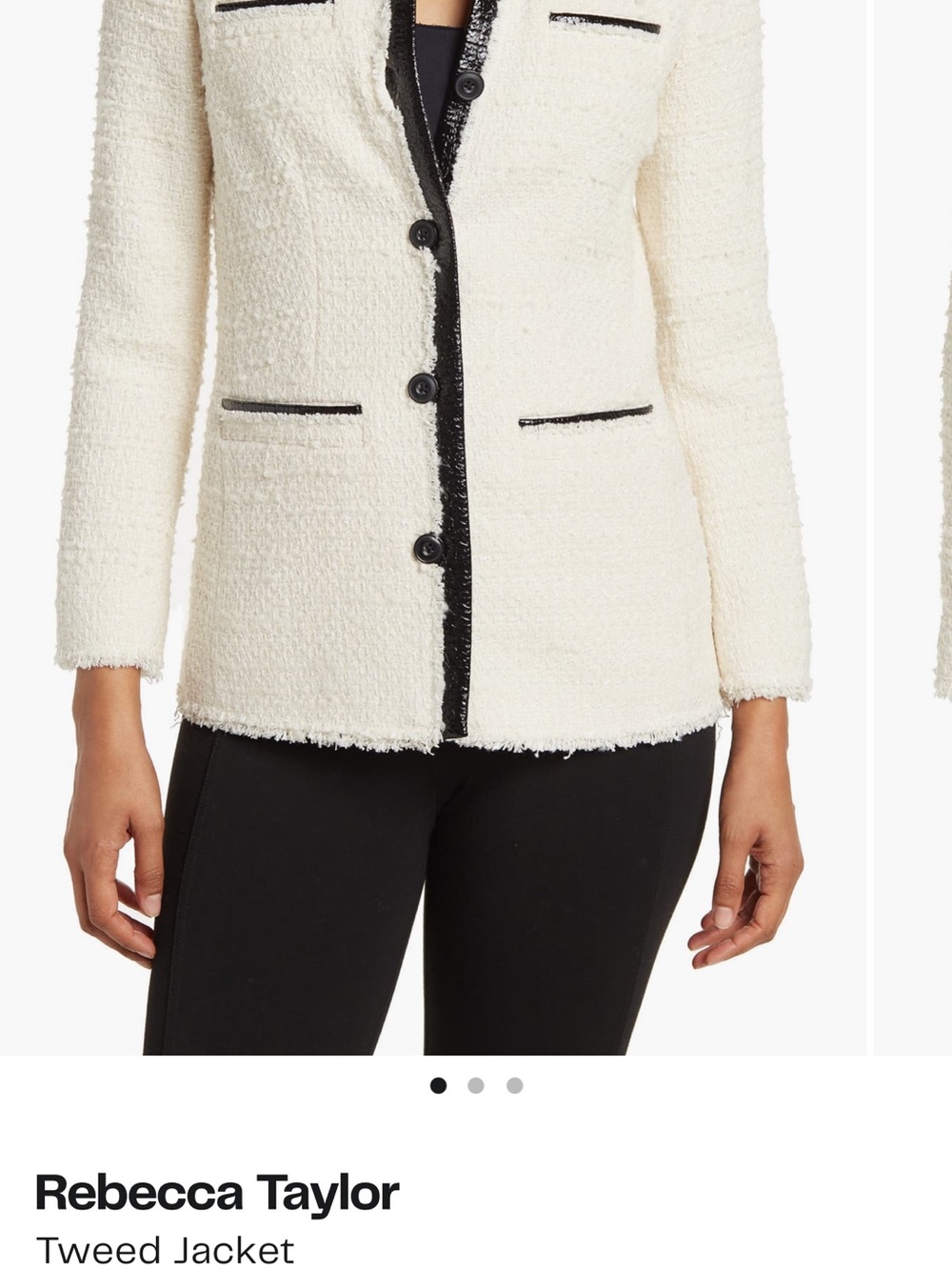 Rebecca Taylor Cream Tweed Blazer with Black Trim